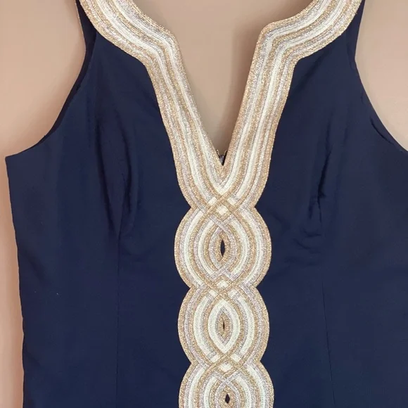 Lilly Pulitzer Navy Dress with Gold Embellishments-Kentucky Derby - Picture 5 of 8